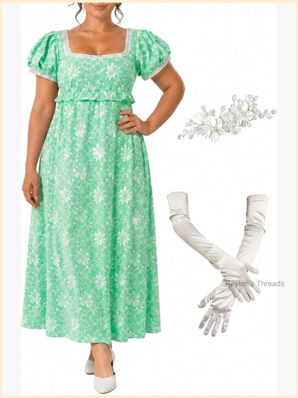 Plus Size Elegant Floral Embroidery Mesh Inlay Knitted Regency Era Dress with